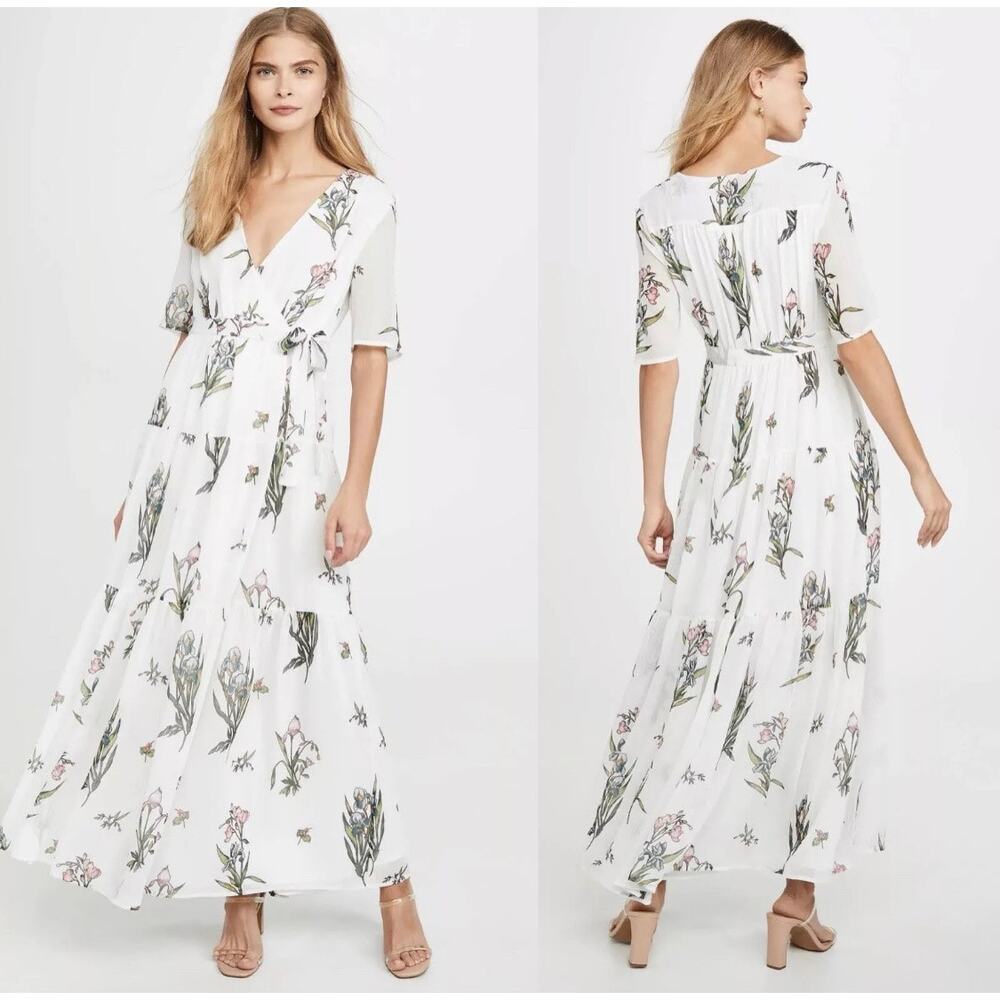 Roller Rabbit Condesa Bouquet Gertrude Floral Maxi Wrap Dress White Size L